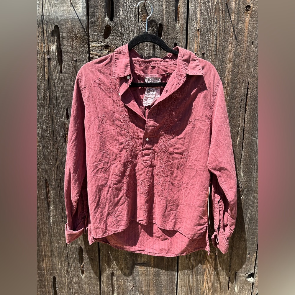 NWT Da-Nang Red Long Sleeve Embroidered Lightweight Beach Top